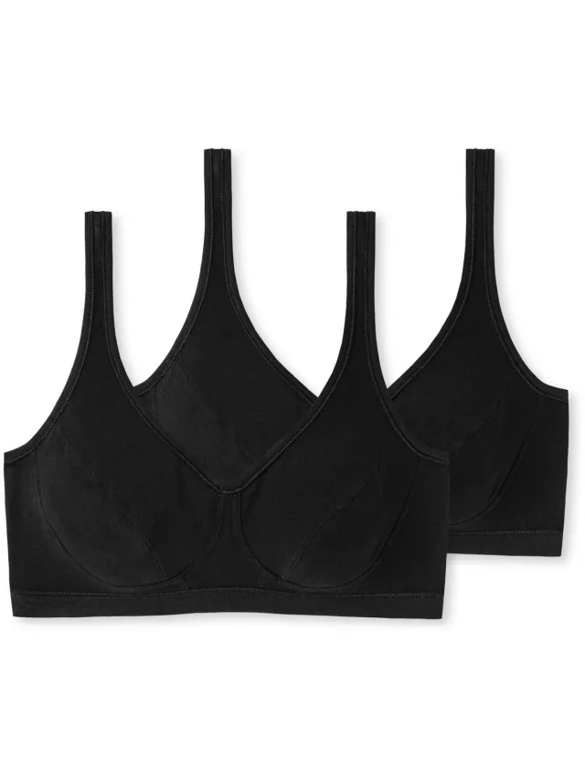 Schiesser 95/5 bralette (2-pack) - dames bustier met cups biologisch katoen zwart