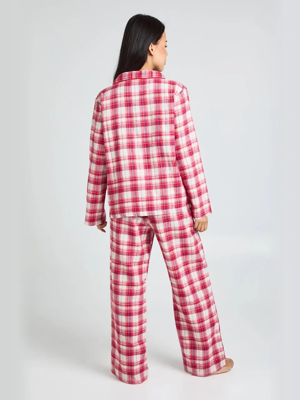 boohoo Dames Petite Geborsteld Geruit Langmouwhemd & Broek Pyjama Set rood, foto 2
