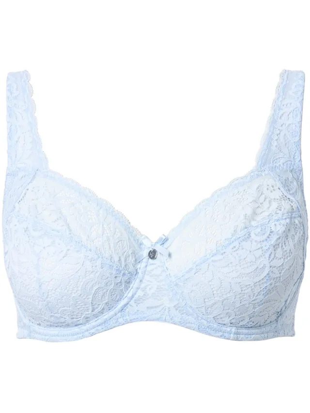 Ulla Popken Dames - Beugelbeha gebloemd kant zuiver kant - Blauw