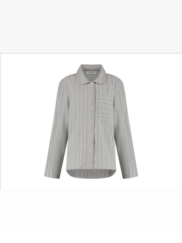 Yumeko pyjamashirt dames flanel lichtgrijs/wit stripe m Light Grey-White Stripe