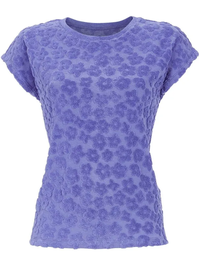 Ringella Badstoffen bloemetjes pyjamashirt blauw - Blauw - Maat - 38