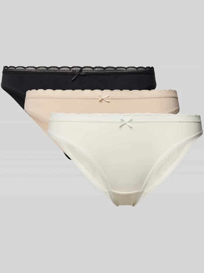 Dorina Slip met sierstrik en comfortabel model in een set van 3 stuks, model 'NAOMI' Offwhite