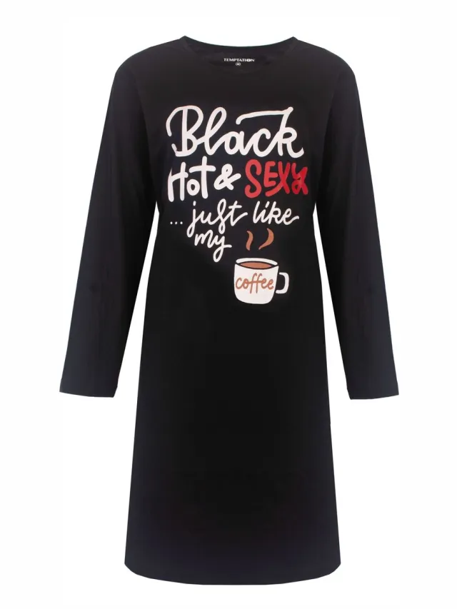 Temptation Dames Bigshirt - Lange Mouw - Zwart met Tekst