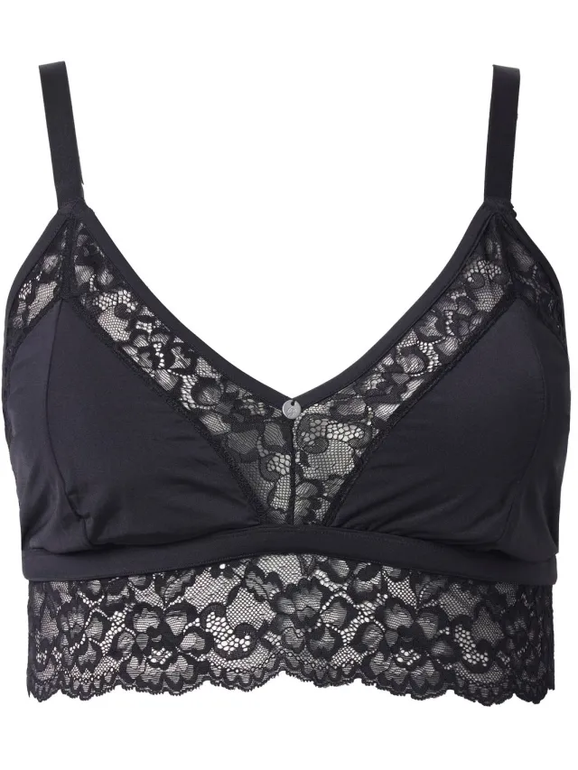 TruYou Dames - TruYou bralette satijn doorzichtig kant - Zwart