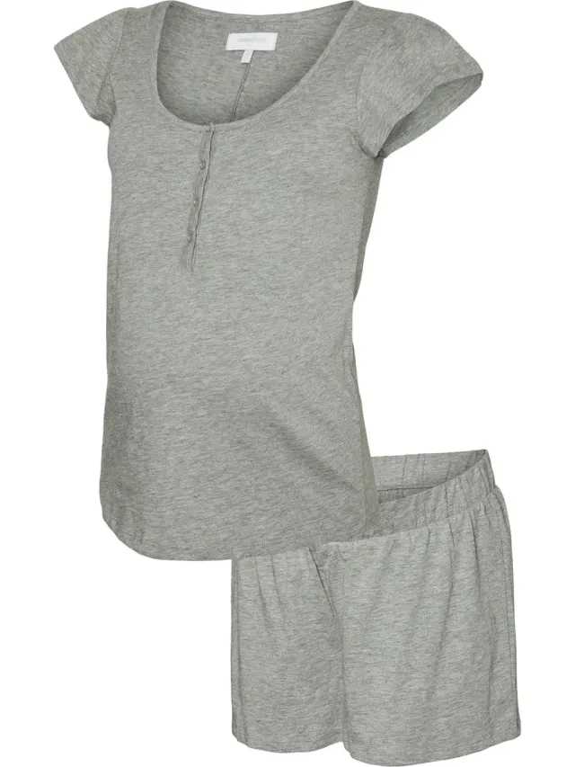 Mamalicious MLMIRA LGM LIA CAP JRS PYJAMAS 2F NOOS - Dames - Pyjamas Light Grey Melange
