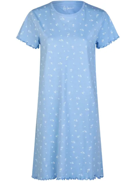 By Louise Dames lang nachthemd korte mouwen blauw