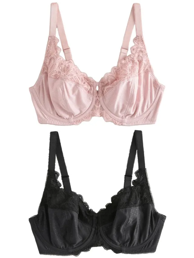 Next Dames - Set van 2 DD+ beha's zonder vulling met volledige cups, van model en kant - Zwart Black/Pink