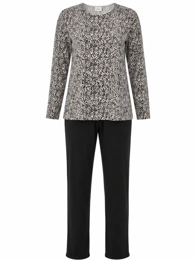 Gionettic Dames Pyjama Lange Mouwen en Lange Broek – Viscose – Zwart met Print – Zacht, Comfortabel en Ademend –