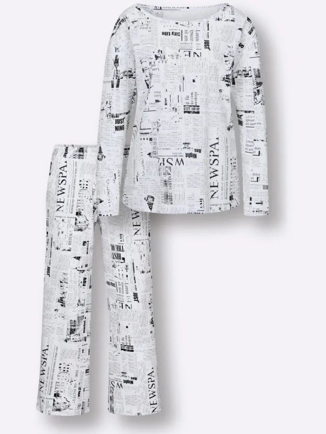 Pyjama wit/zwart geprint