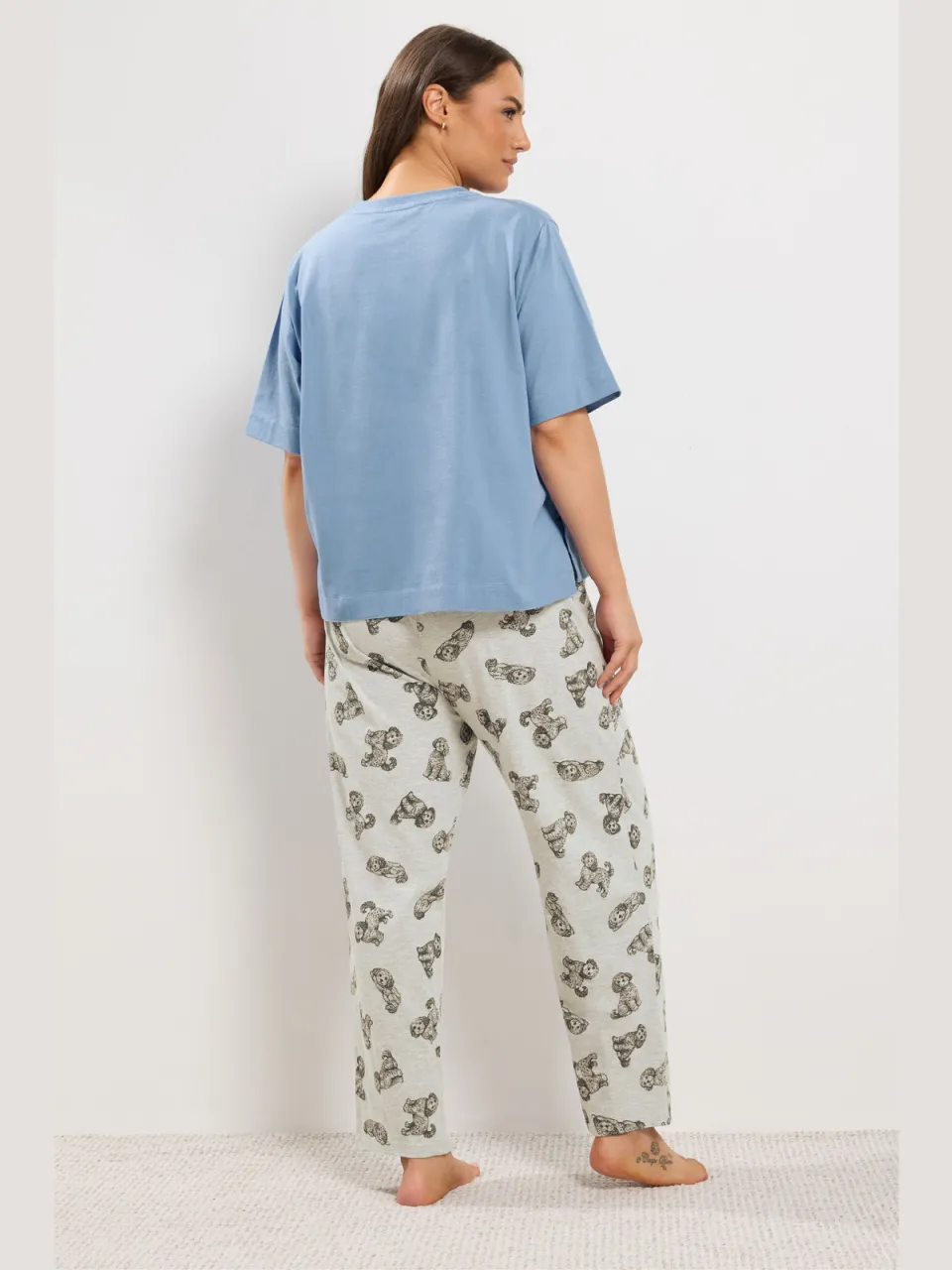 Yours Curve Pyjama Met Puppyprint En Wijde Pijpen In Blauw-64, foto 3