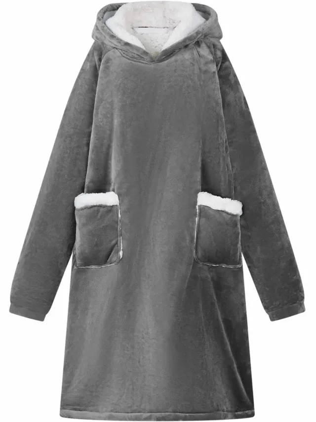vidaXL Deken hoodie Donkergrijs L Fleece en Flanel