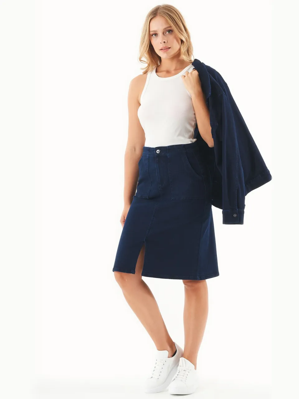 ORGANICATION dames vegan Spijkerrok Denim Skirt Donker Marineblauw Donkerblauw