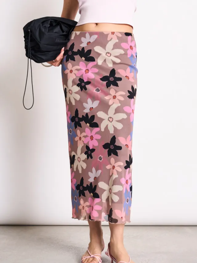 JAN N JUNE dames vegan Maxi Rok Smuk Wild Bloom beige, foto 2