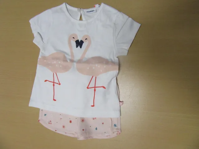 Noukie's Pyjama - Meisje - Flamingo - Off White / roze - 6 jaar 116 wit rose