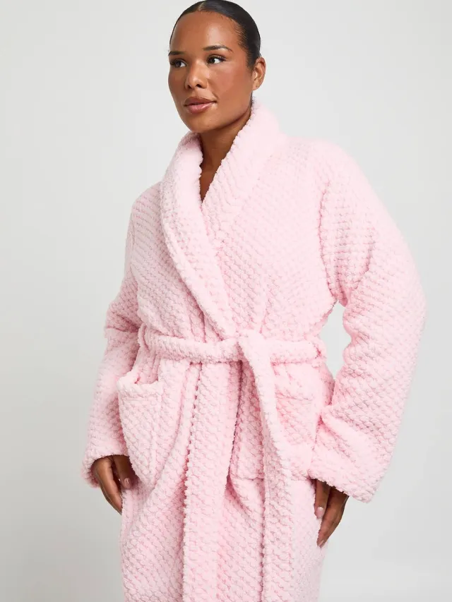 boohoo Dames Plus Wafel Fleece Lange Badjas lichtroze, foto 3