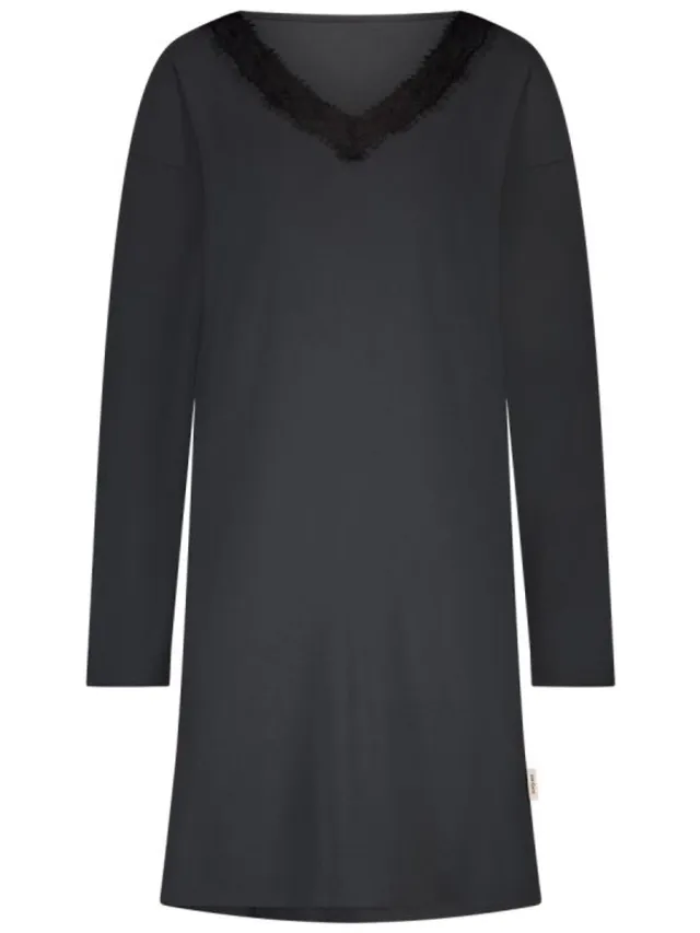 Ten Cate dames nachthemd lange mouw met kant - Antra Grey - Antra Grey / antraciet