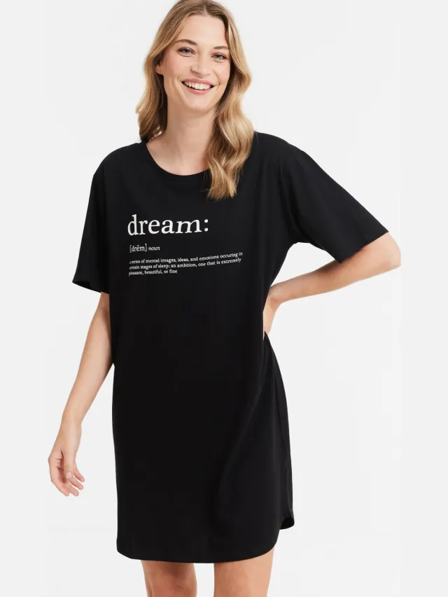 Dreamcovers bigshirt zwart met printopdruk Zwart/wit