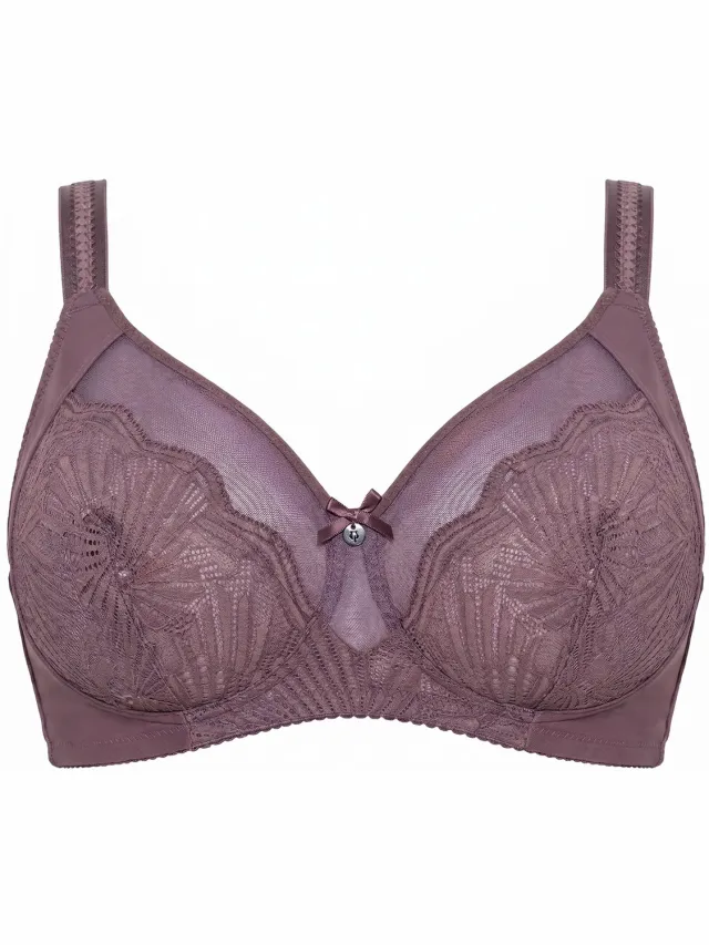 Ulla Popken Dames - BH zonder beugel mesh kant - Aarde