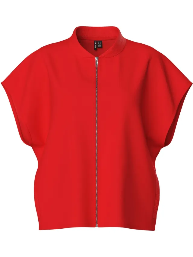 Pieces Lounge vest met rits - Zip sweat vest - Rood /