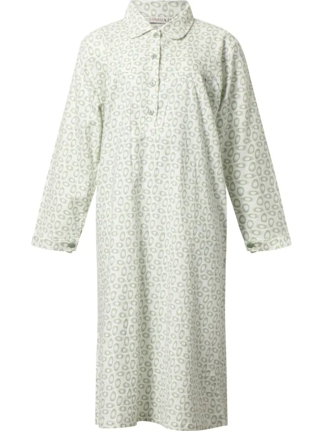Lunatex klassiek dames nachthemd - warm flanel - green egg Groen