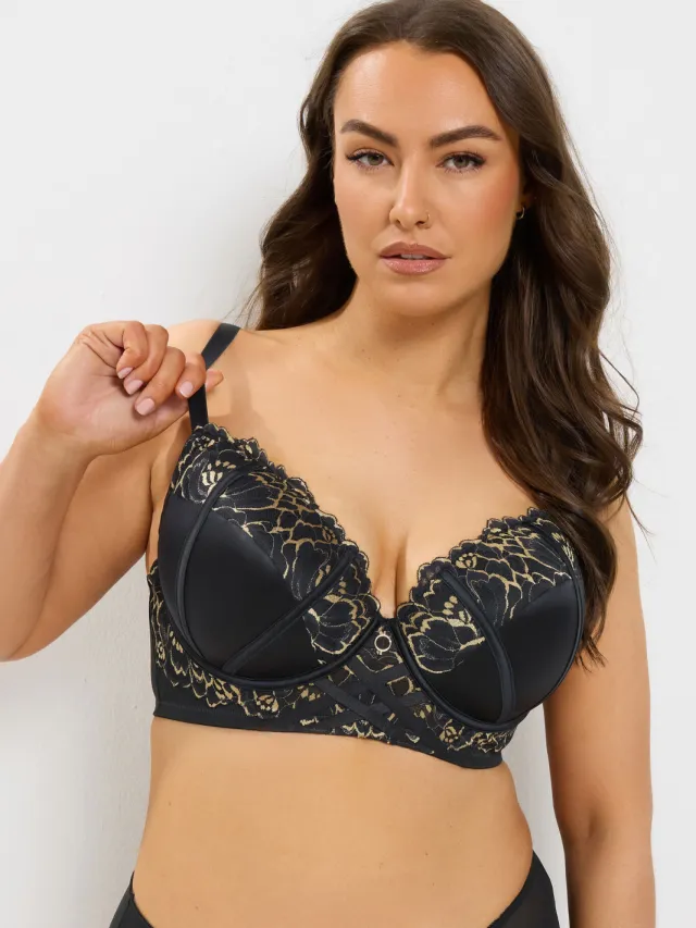 Yours Zwarte Kanten Beugelbeha Met Goudkleurige Bies Black