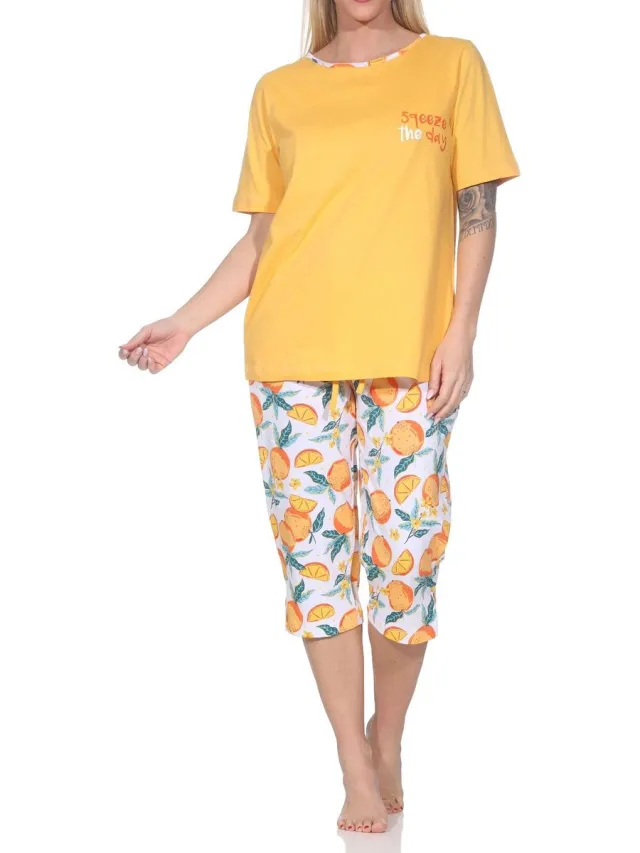 Normann dames capri pyjama met korte mouwen in een frisse look orange