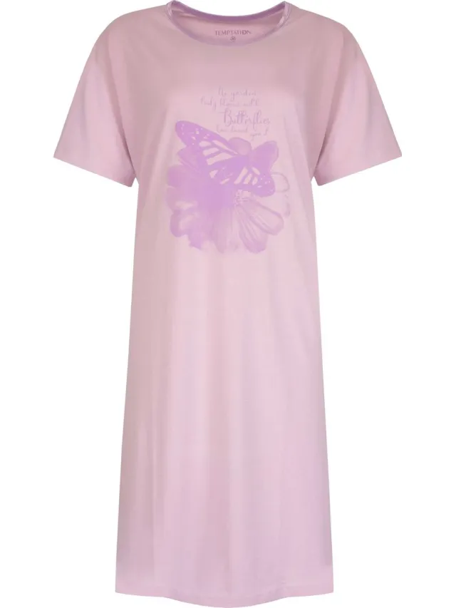 Temptation Dames Nachthemd - Bigshirt - 100% Katoen - Paars