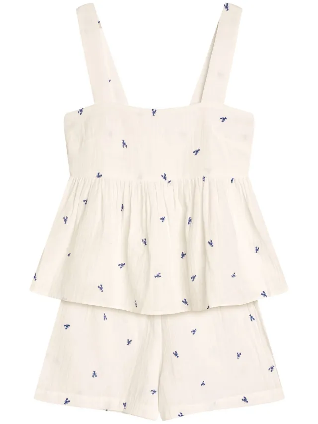 ESOTIQ Riley - Damespyjamaset - Wit - Kreeftenprint - Korte broek