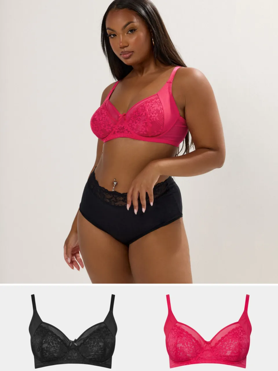 Yours 2Pack Roze En Zwarte Kanten Mesh Beugelbeha's, foto 3