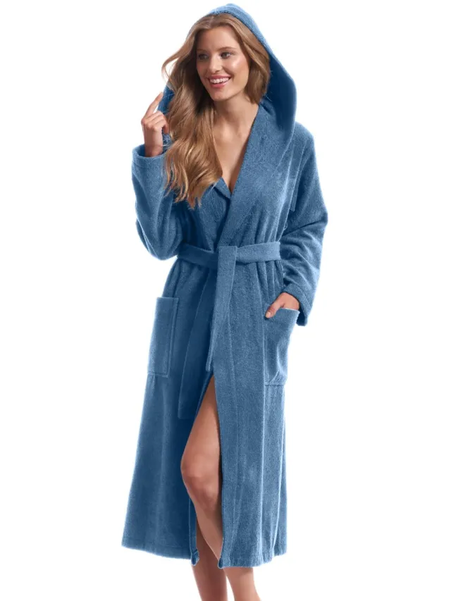 Ibenzoa Zachte en Luxe Badstof Damesbadjas met Capuchon voor Wellness en Sauna blauw