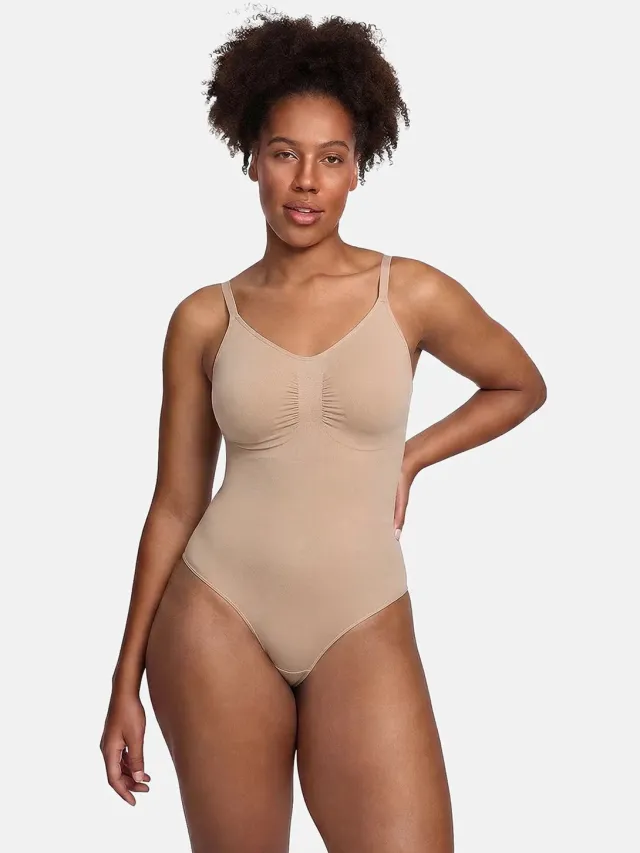 cfab Bodysuit met corrigerende shapewear en slipje - Beige - XL - Corrigerende Body - Naadlos - corrigerend ondergoed dames