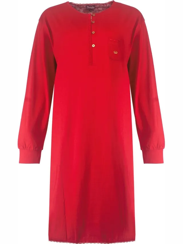 Medaillon Dames Nachthemd - 100% Katoen - Rood