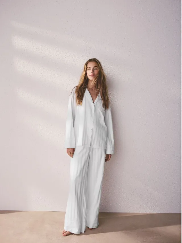 Next Dames - Studio pyjama met knoopsluiting - Wit White Shadow Stripe