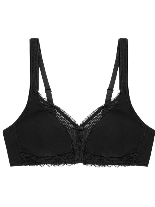 Triumph BH zonder beugel - Modern Lace+ Cotton N - Kanten Katoenen niet voorgevormde bh - Brede zachte bandjes - 100B - Zwart