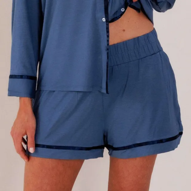 Coco & Cici TENCEL Pyjama Short Dames Donker Blauw pyjama broek