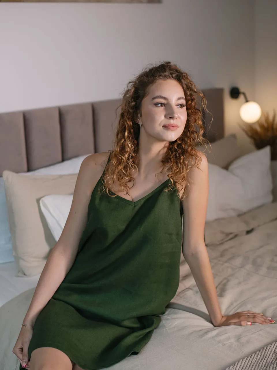 Amber Linen dames vegan Nachthemd Lisa Bosgroen groen, foto 2