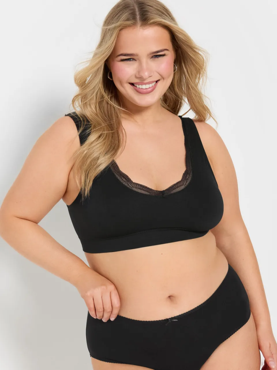 Yours 2 Pack Bralettes Met Kanten Rand In Zwart/Wit-64, foto 5