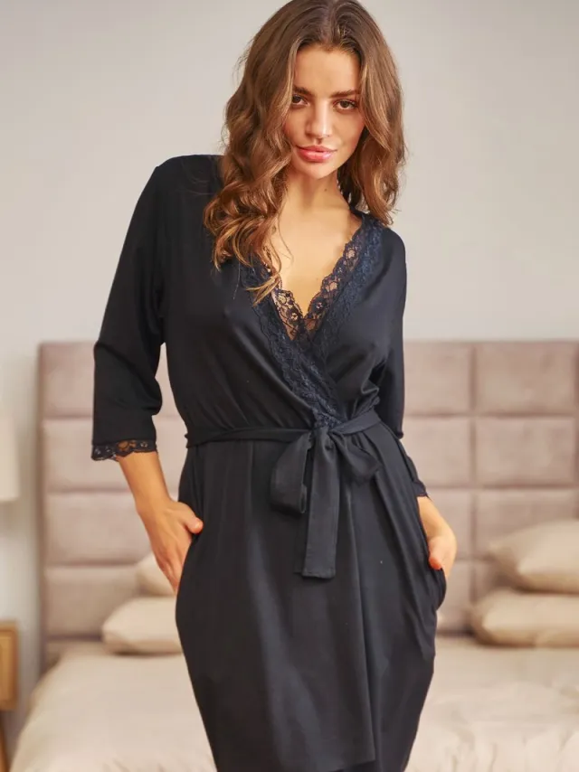 Doctor Nap Badjas Dames Viscose Zwart SWW.5133 42 /