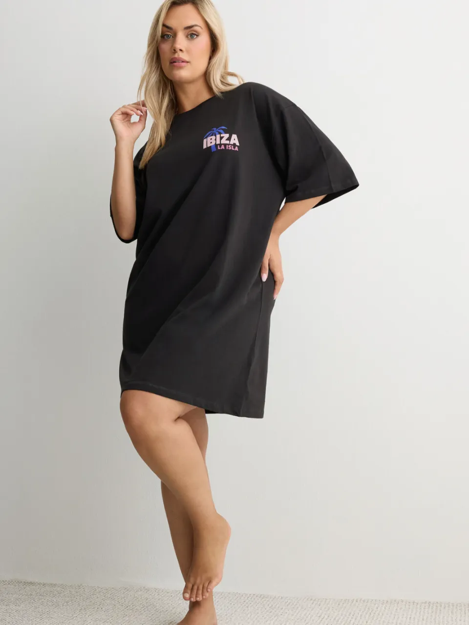 Yours Zwart 'Ibiza' Slaapshirt Nachthemd-64, foto 3
