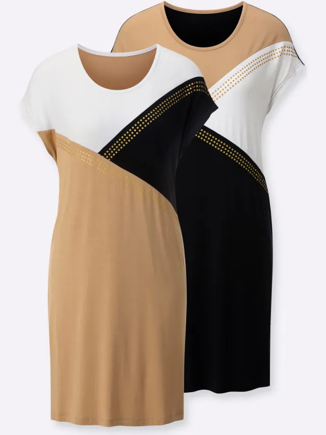 slaapshirts set van 2 camel zwart ecru, foto 2