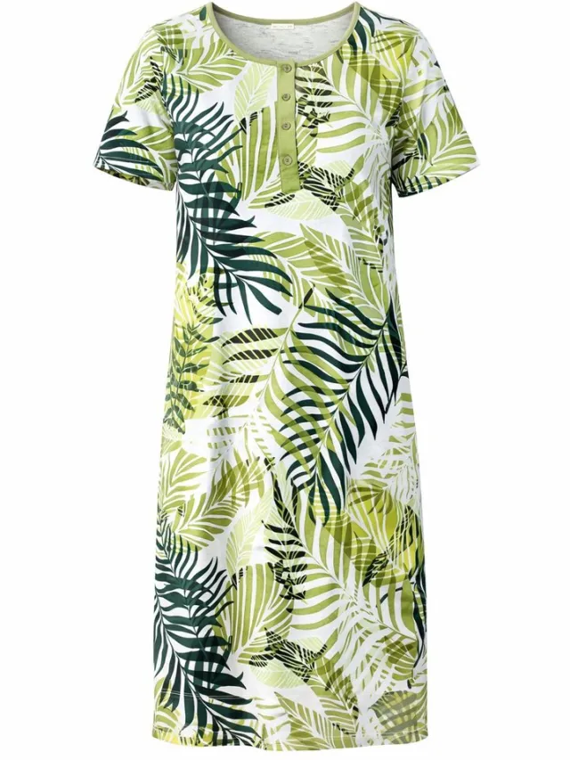 Comtessa Ascafa - Dames Nachthemd Deluxe - Botanical Vibe Wit, Groen