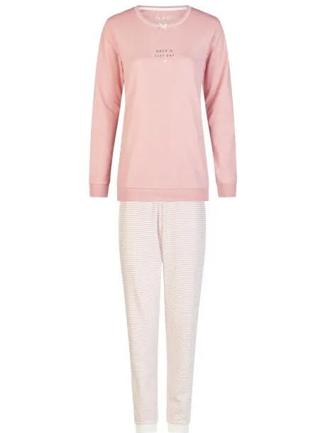 By Louise Dames winter pyjama set lang interlock roze/wit gestreept Veelkleurig