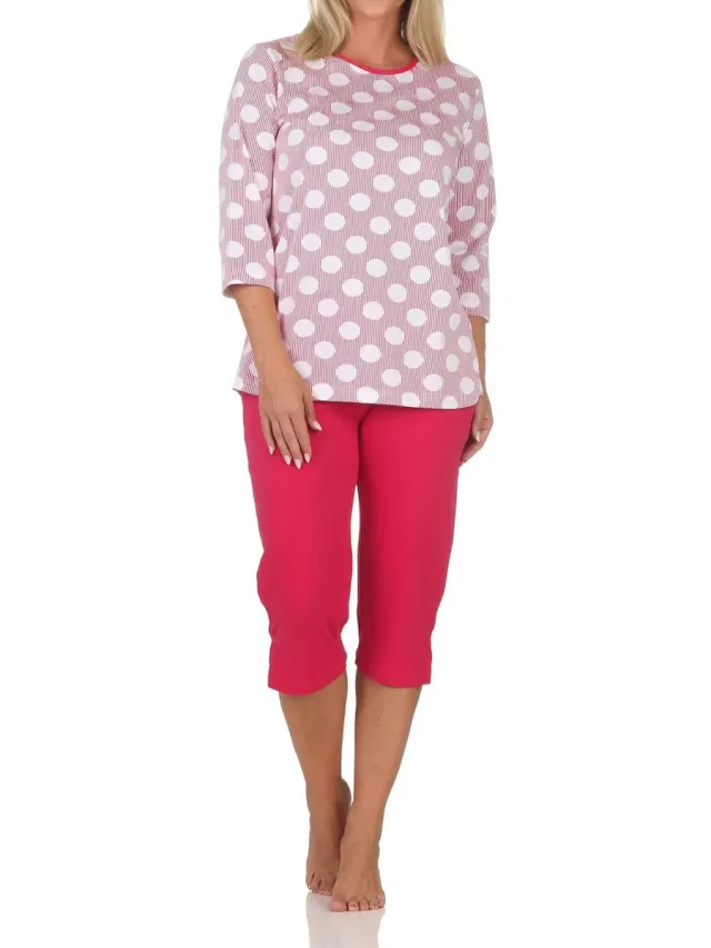 Normann damespyjama met korte mouwen in stippenlook - ook in grote maten pink