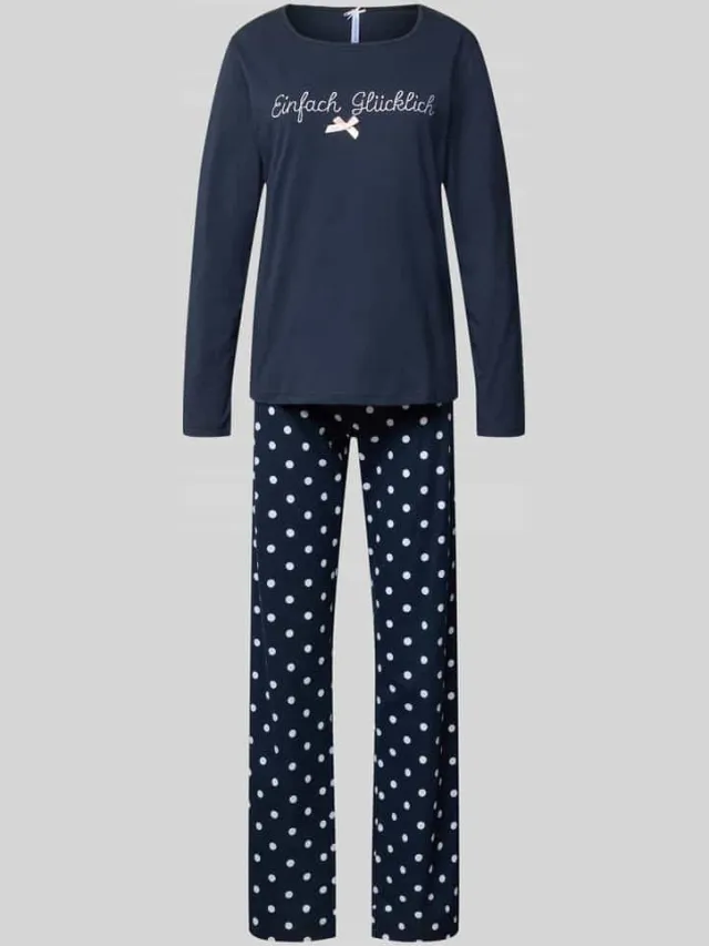LOUIS & LOUISA Pyjama met stitching en ronde hals Donkerblauw
