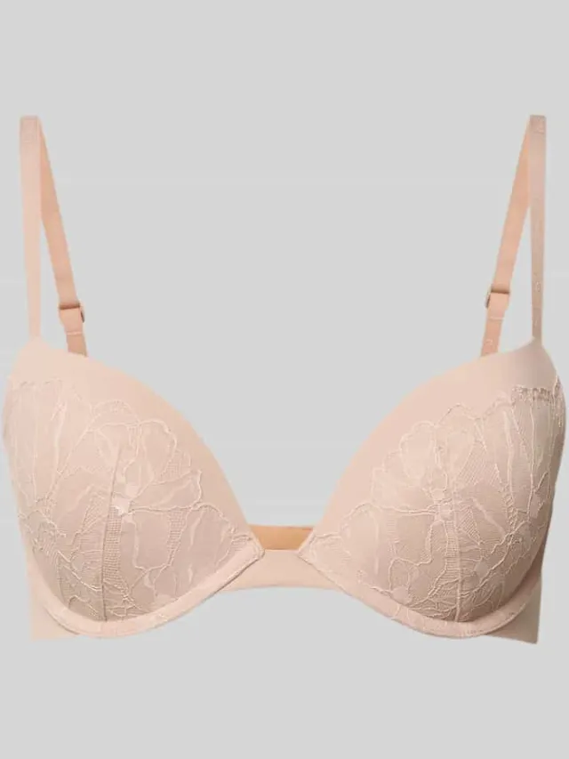 Calvin Klein Regular fit beha met kant, model 'Plunge' Beige