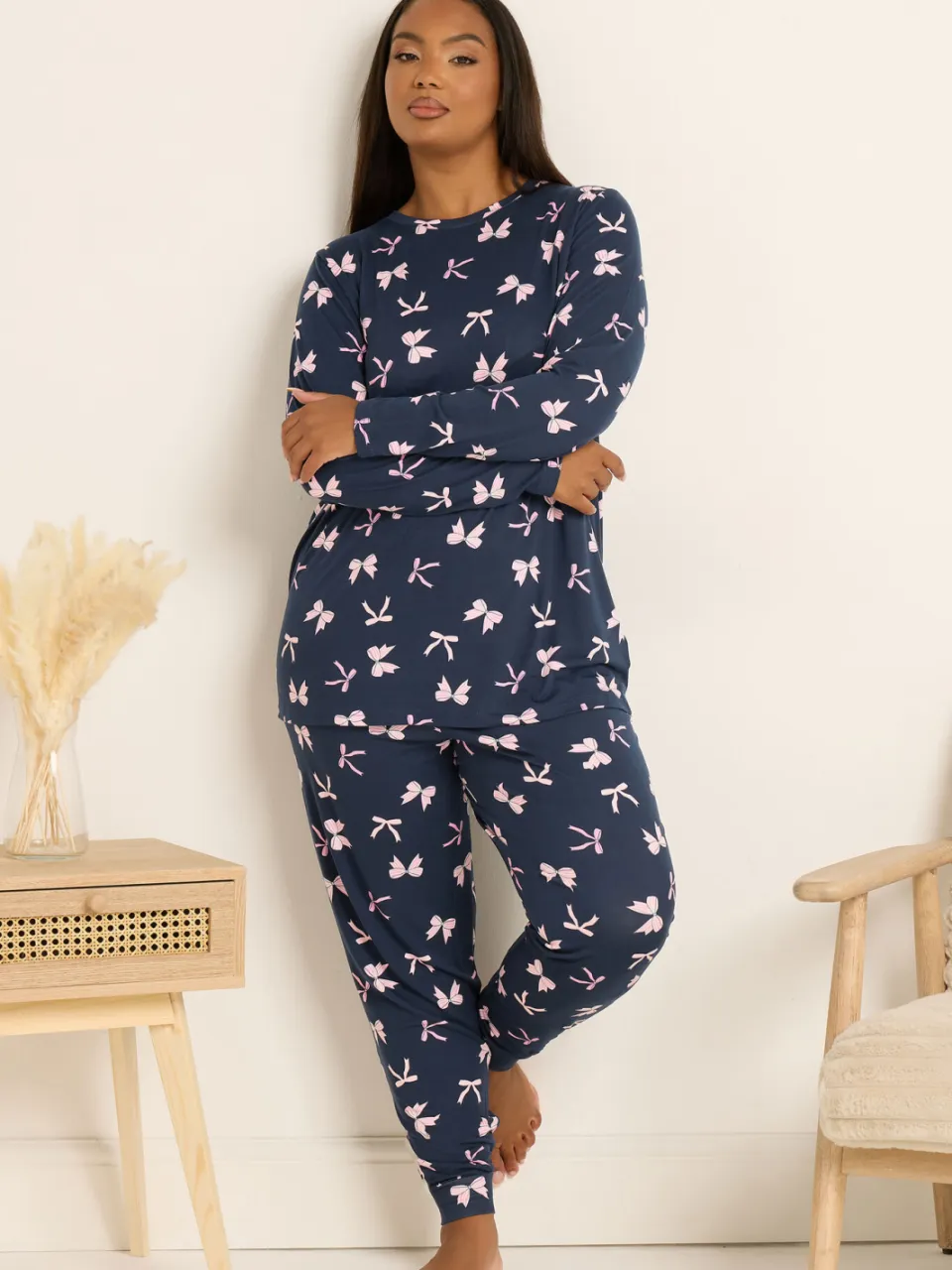 Yours Marineblauwe Strik Zachte Pyjama En Slaapmaskerset-48, foto 2