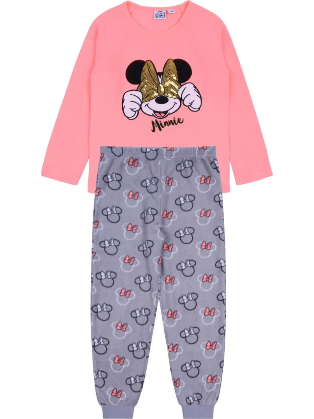 Disney Minnie Mouse pyjama met neon shirt en grijze broek 7-8 jaar 128 cm Roze