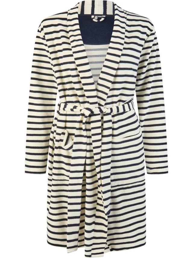 By Louise Dames Badjas Badstof Met Trekkoordsluiting Wit/Donkerblauw Gestreept