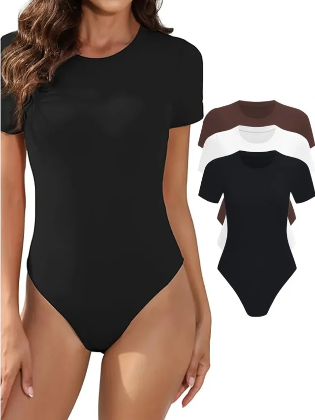 100 Bodysuit Dames - Jumpsuit - Corrigerend Ondergoed - Body plunge - Lingerie - Setje Vrouwen - 3 Pcs - Zwart/Wit/Koffie