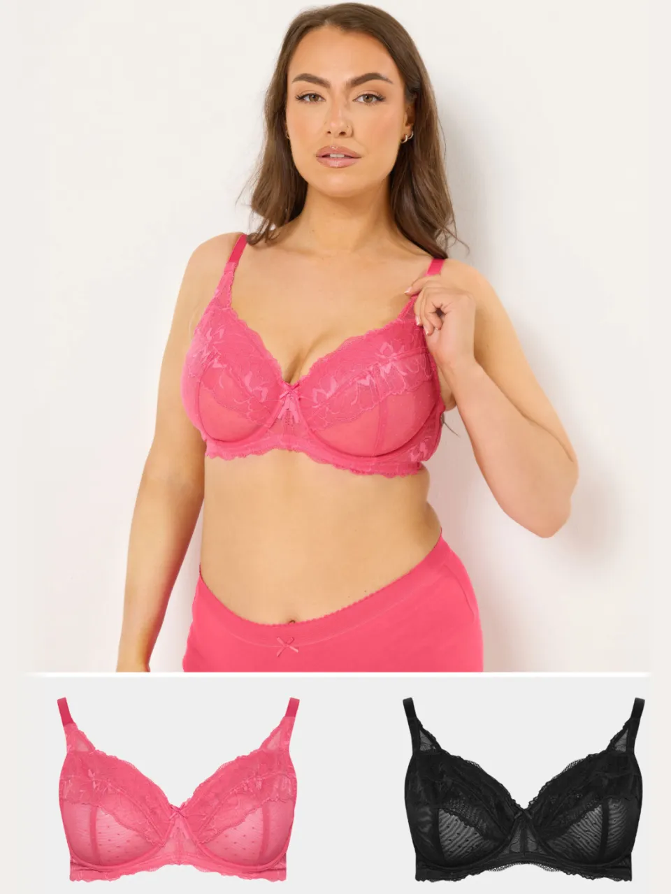 Yours 2Pack Roze En Zwarte Beugelbeha’S Met Stippen, Zonder Vulling Pink